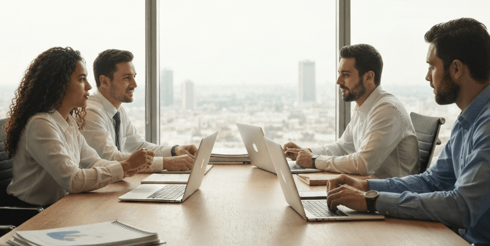 Équipe diverse en réunion de bureau moderne